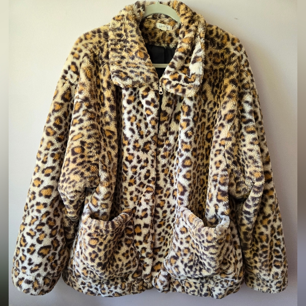 Love In Faux Fur Leopard Print Zip Jacket - Size L